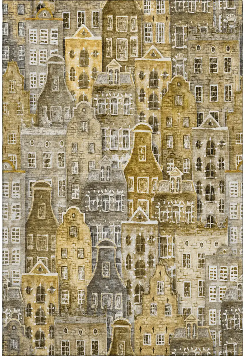 Brown Gray And Ivory Abstract Geometric Washable Area Rug With UV Protection Photo 1