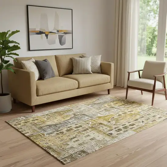 Brown Gray And Ivory Abstract Geometric Washable Area Rug With UV Protection Photo 1