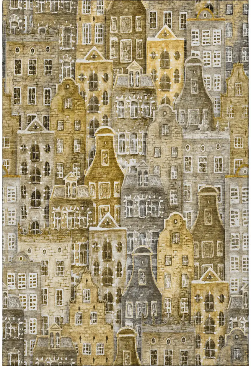 Brown Gray And Ivory Abstract Geometric Washable Area Rug With UV Protection Photo 3