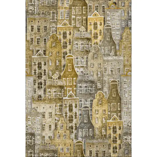 Brown Gray And Ivory Abstract Geometric Washable Area Rug With UV Protection Photo 3