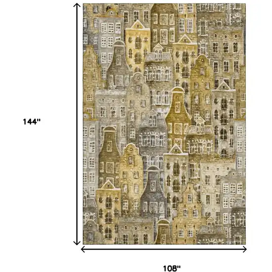 Brown Gray And Ivory Abstract Geometric Washable Area Rug With UV Protection Photo 3