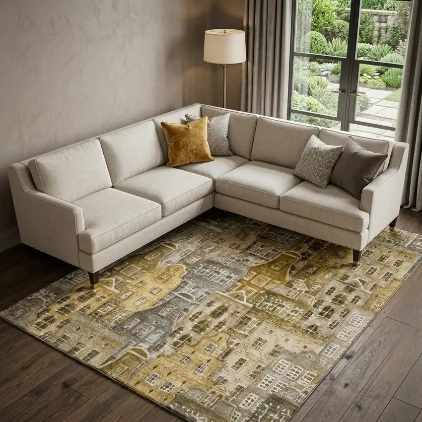 Brown Gray And Ivory Abstract Geometric Washable Area Rug With UV Protection Photo 1