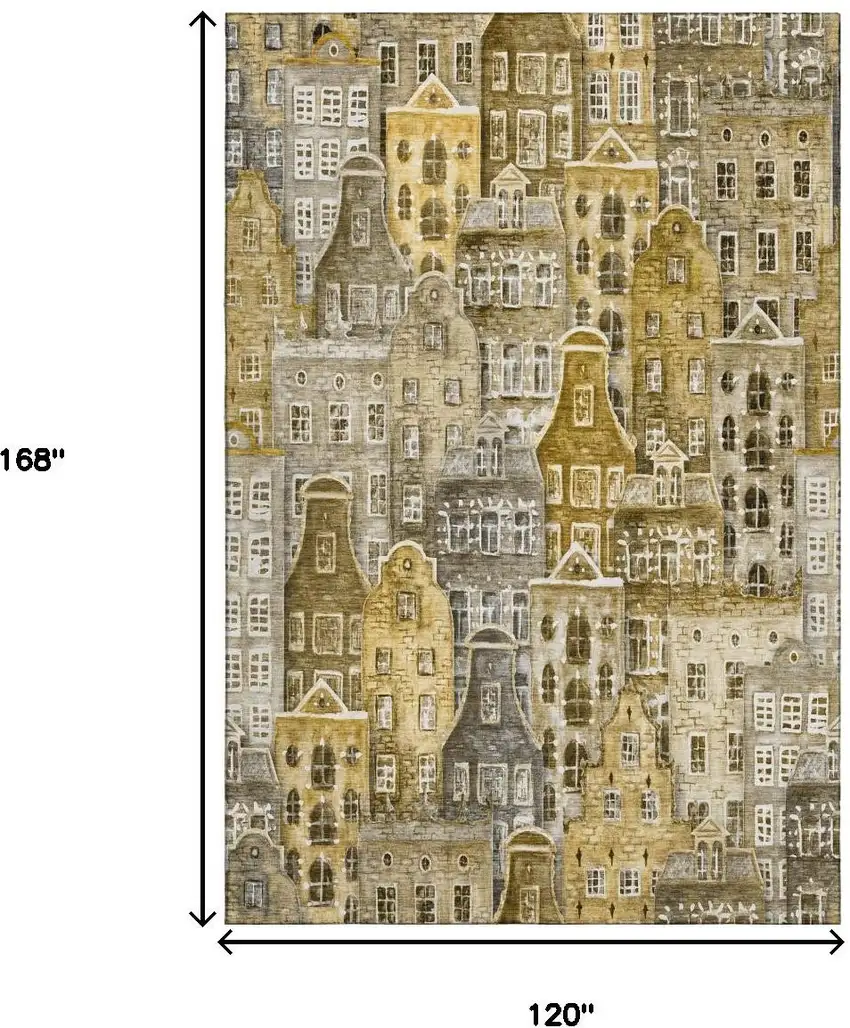 Brown Gray And Ivory Abstract Geometric Washable Area Rug With UV Protection Photo 3