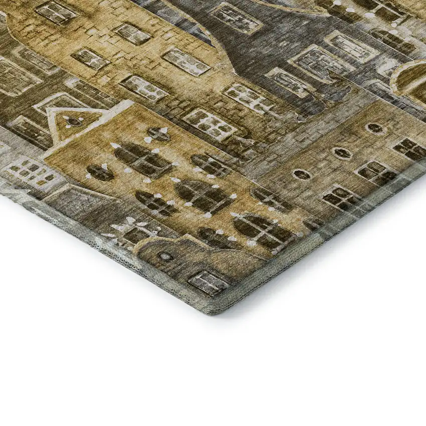 Brown Gray And Ivory Abstract Geometric Washable Area Rug With UV Protection Photo 7