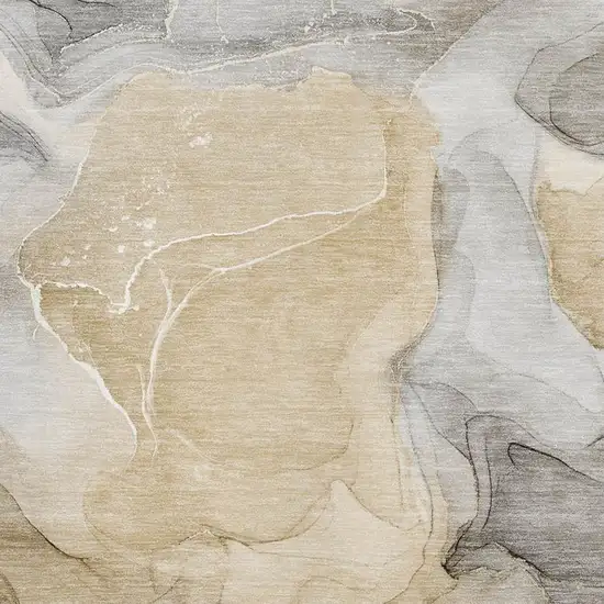 Brown Gray And Ivory Abstract Washable Area Rug With UV Protection Photo 3