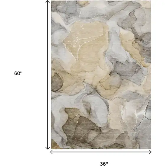 Brown Gray And Ivory Abstract Washable Area Rug With UV Protection Photo 3