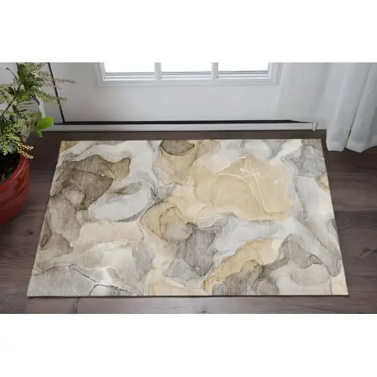 Brown Gray And Ivory Abstract Washable Area Rug With UV Protection Photo 2