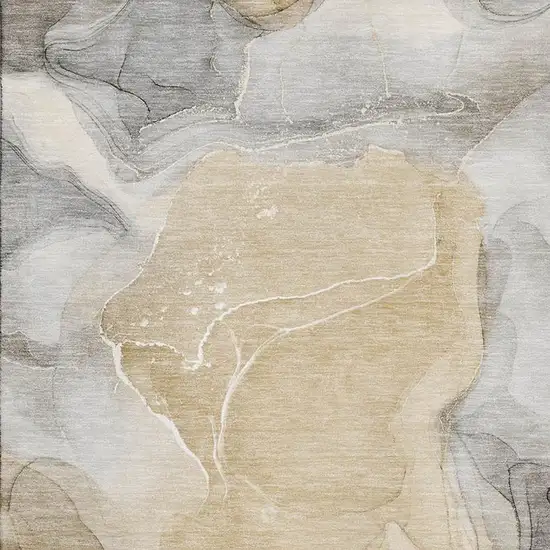 Brown Gray And Ivory Abstract Washable Area Rug With UV Protection Photo 3