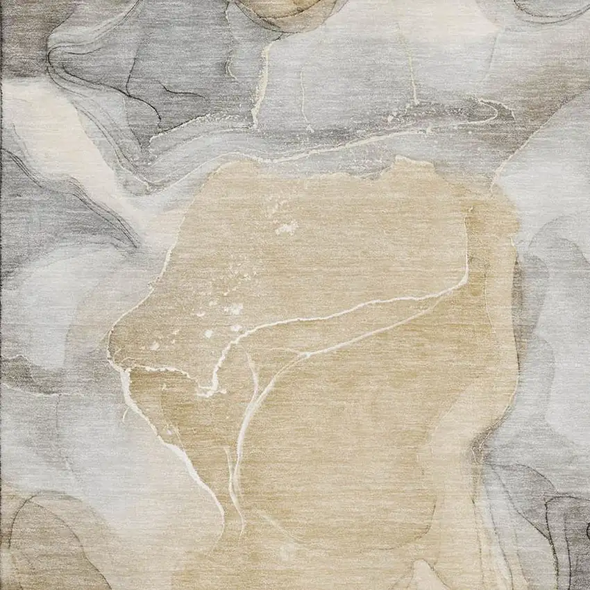 Brown Gray And Ivory Abstract Washable Area Rug With UV Protection Photo 3