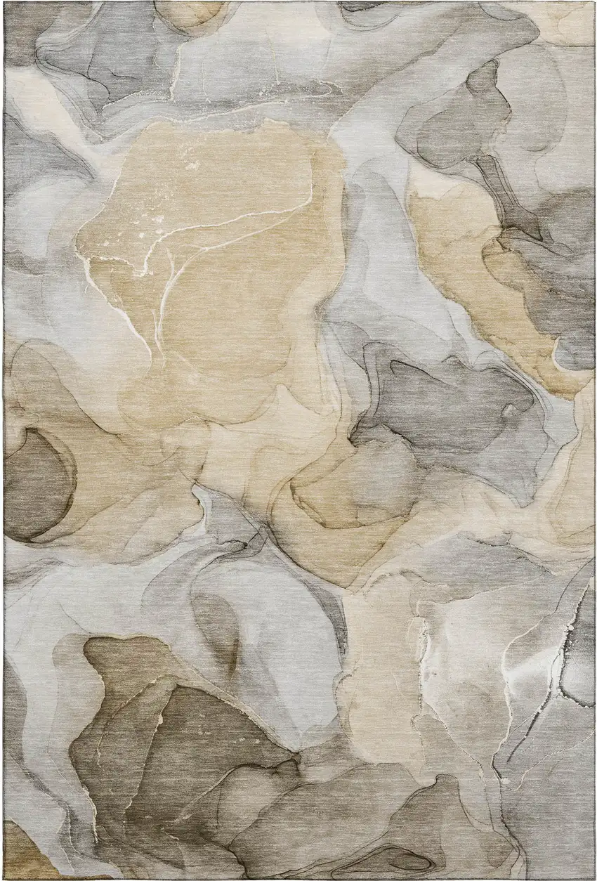 Brown Gray And Ivory Abstract Washable Area Rug With UV Protection Photo 1