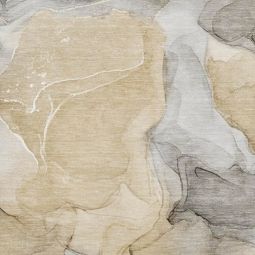 Brown Gray And Ivory Abstract Washable Area Rug With UV Protection Photo 3