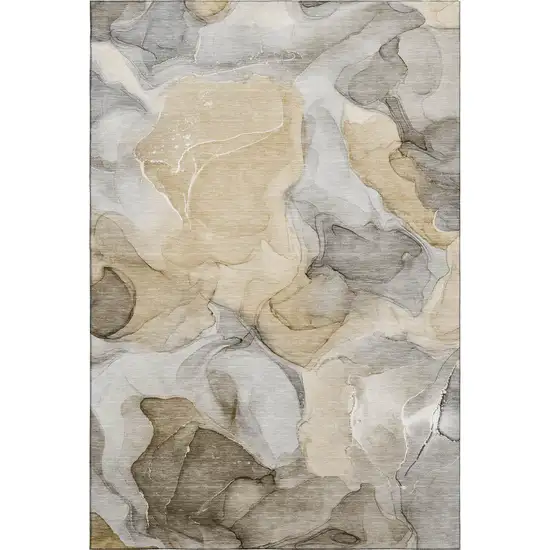Brown Gray And Ivory Abstract Washable Area Rug With UV Protection Photo 1