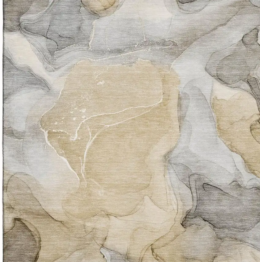 Brown Gray And Ivory Abstract Washable Area Rug With UV Protection Photo 4