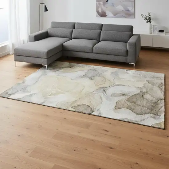 Brown Gray And Ivory Abstract Washable Area Rug With UV Protection Photo 1