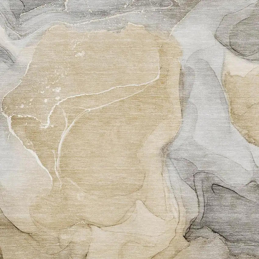 Brown Gray And Ivory Abstract Washable Area Rug With UV Protection Photo 3