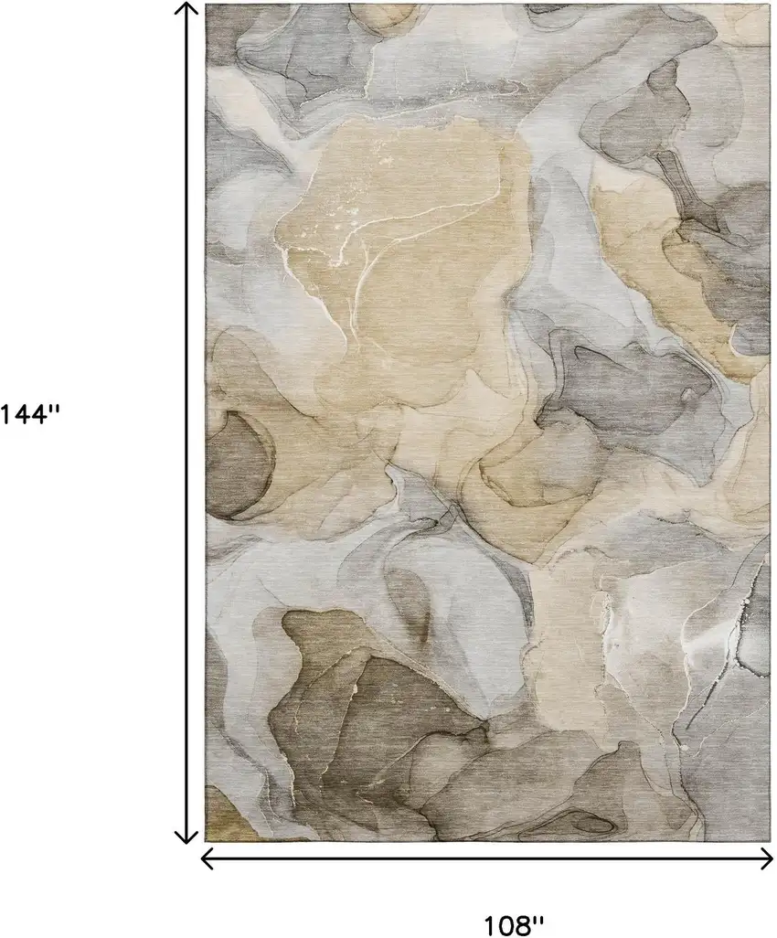 Brown Gray And Ivory Abstract Washable Area Rug With UV Protection Photo 3