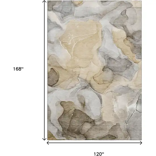 Brown Gray And Ivory Abstract Washable Area Rug With UV Protection Photo 3