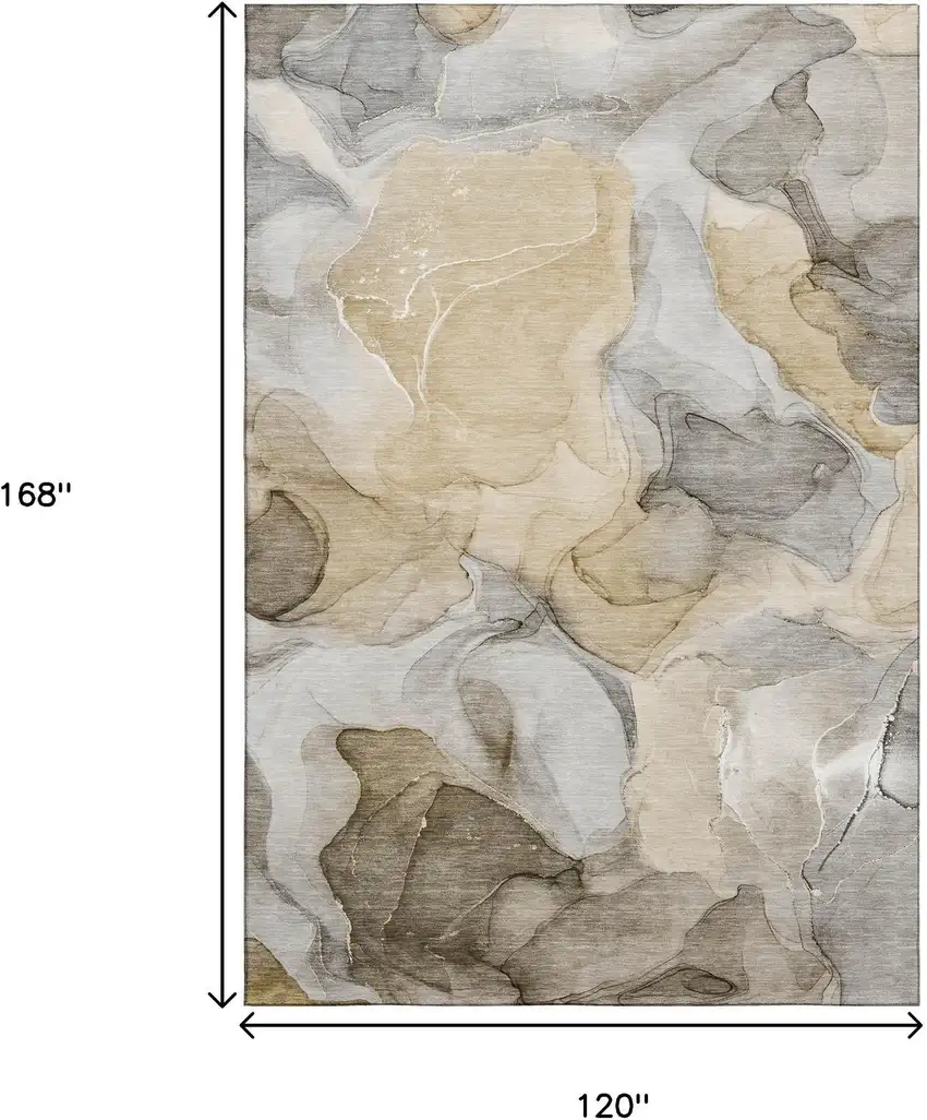 Brown Gray And Ivory Abstract Washable Area Rug With UV Protection Photo 3