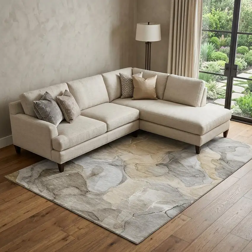 Brown Gray And Ivory Abstract Washable Area Rug With UV Protection Photo 1