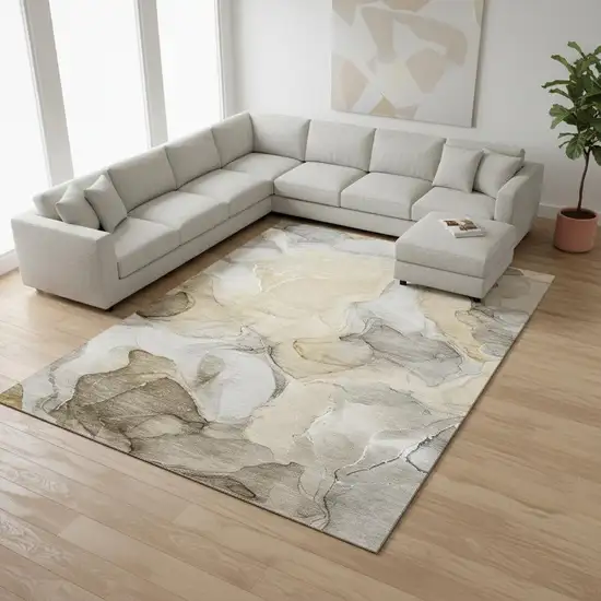 Brown Gray And Ivory Abstract Washable Area Rug With UV Protection Photo 1