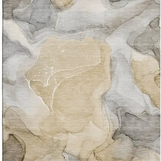 Brown Gray And Ivory Abstract Washable Area Rug With UV Protection Photo 3