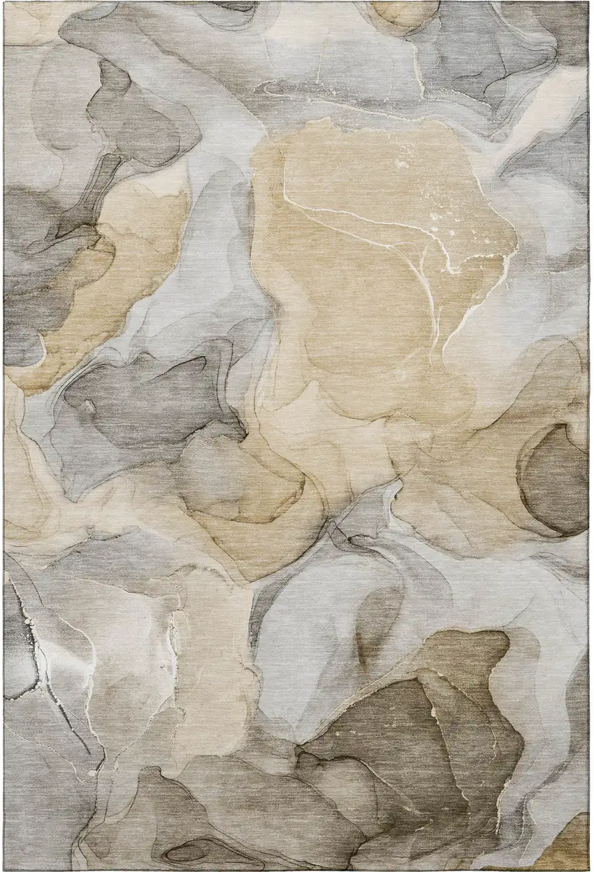 Brown Gray And Ivory Abstract Washable Area Rug With UV Protection Photo 4
