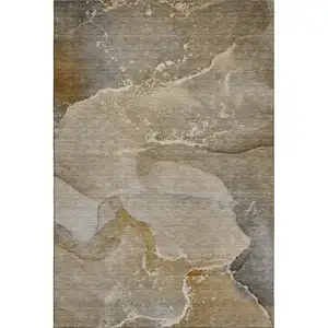 Photo of Brown Gray And Ivory Abstract Washable Area Rug With UV Protection