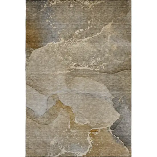 Brown Gray And Ivory Abstract Washable Area Rug With UV Protection Photo 1