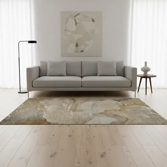 Brown Gray And Ivory Abstract Washable Area Rug With UV Protection Photo 1