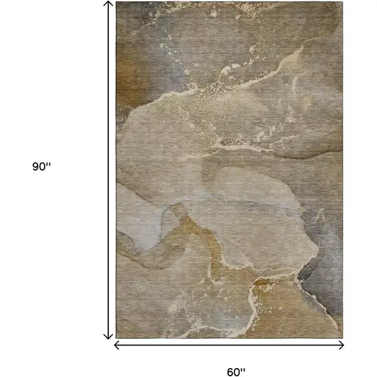 Brown Gray And Ivory Abstract Washable Area Rug With UV Protection Photo 3