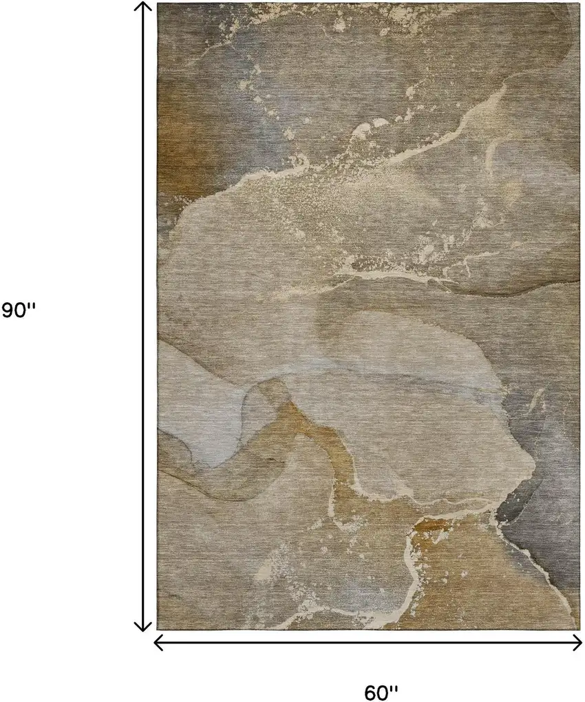 Brown Gray And Ivory Abstract Washable Area Rug With UV Protection Photo 3