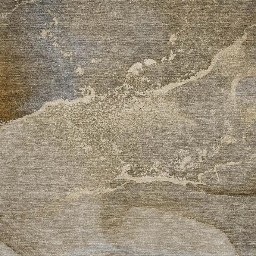 Brown Gray And Ivory Abstract Washable Area Rug With UV Protection Photo 7