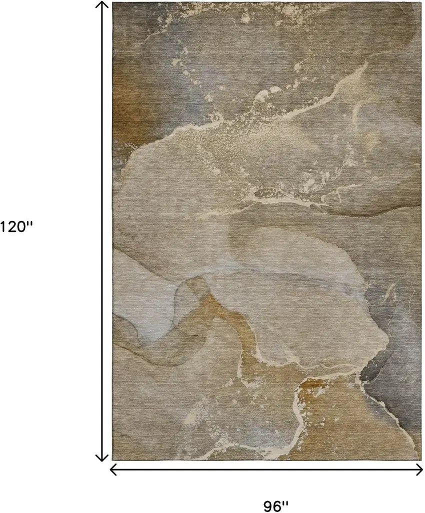 Brown Gray And Ivory Abstract Washable Area Rug With UV Protection Photo 3