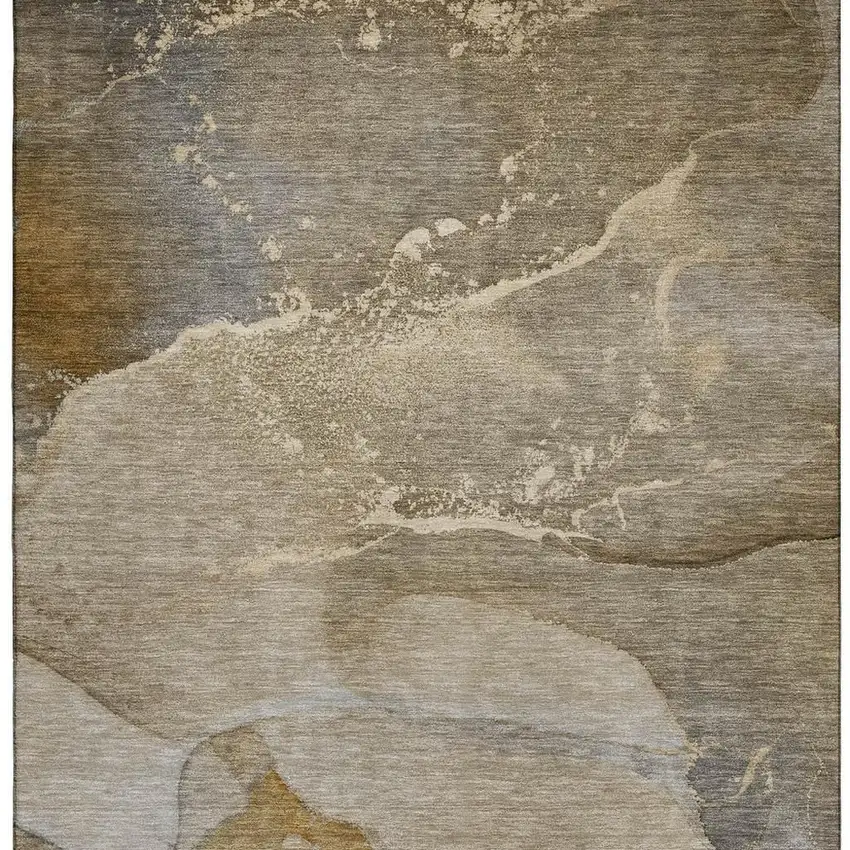 Brown Gray And Ivory Abstract Washable Area Rug With UV Protection Photo 3