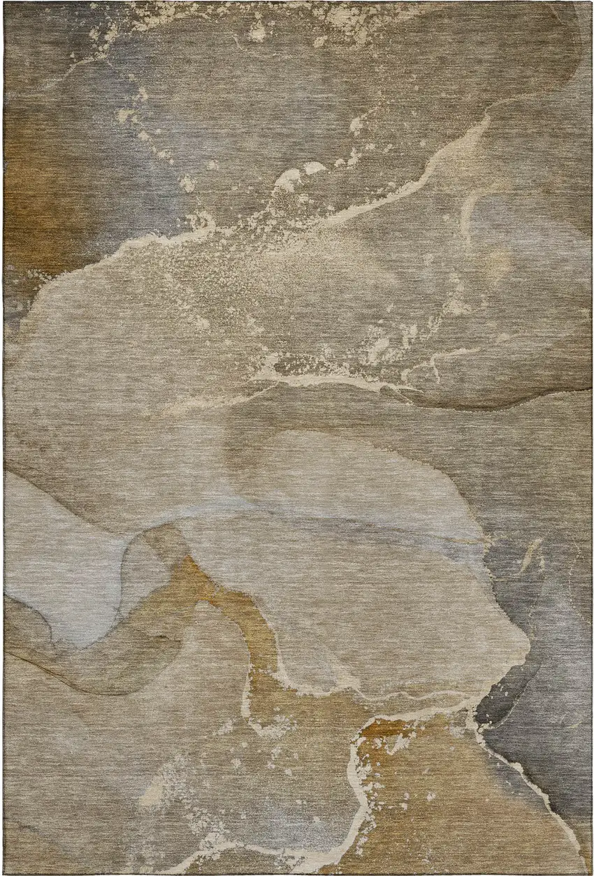 Brown Gray And Ivory Abstract Washable Area Rug With UV Protection Photo 1
