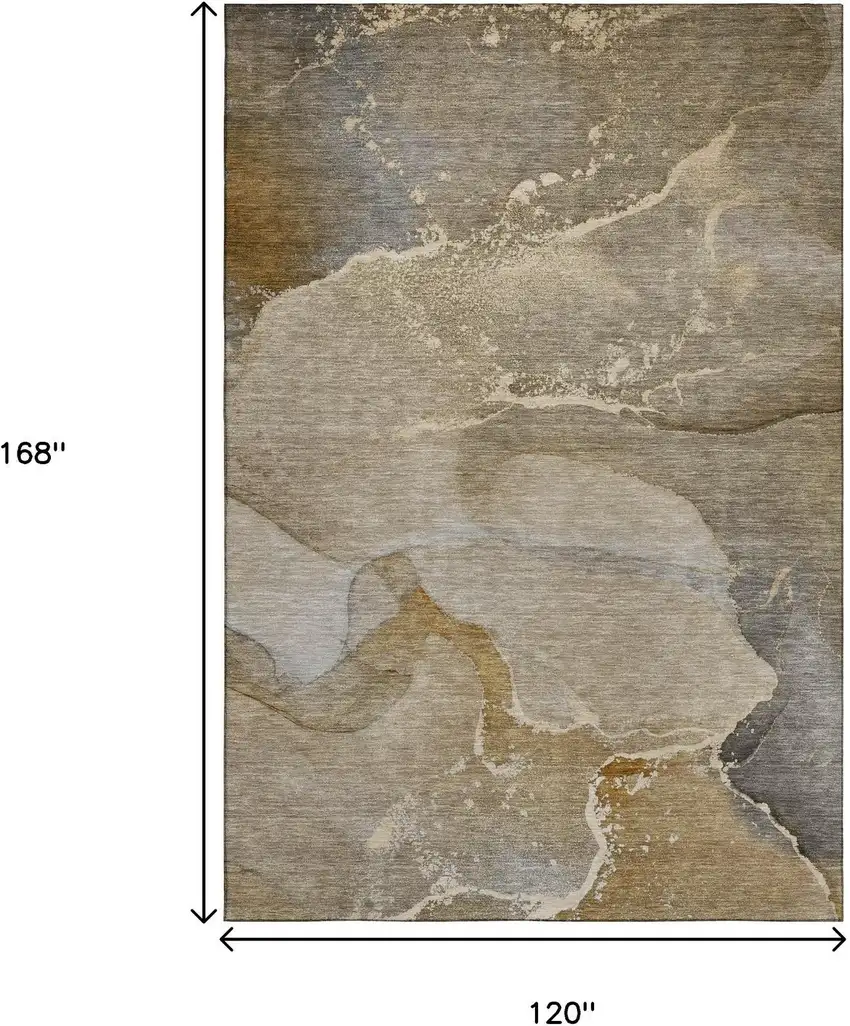 Brown Gray And Ivory Abstract Washable Area Rug With UV Protection Photo 3