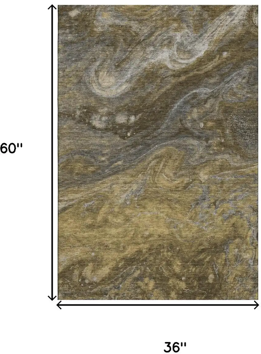 Brown Gray And Ivory Abstract Washable Area Rug With UV Protection Photo 3