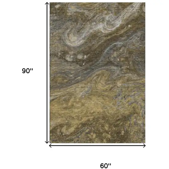 Brown Gray And Ivory Abstract Washable Area Rug With UV Protection Photo 3