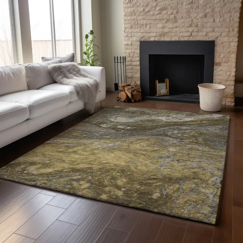 Brown Gray And Ivory Abstract Washable Area Rug With UV Protection Photo 5