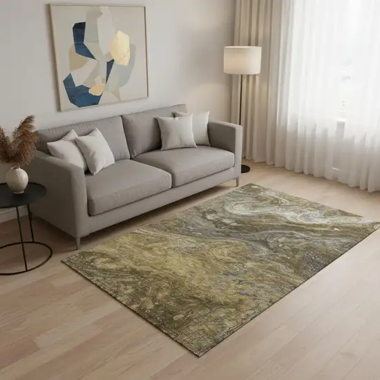 Brown Gray And Ivory Abstract Washable Area Rug With UV Protection Photo 1