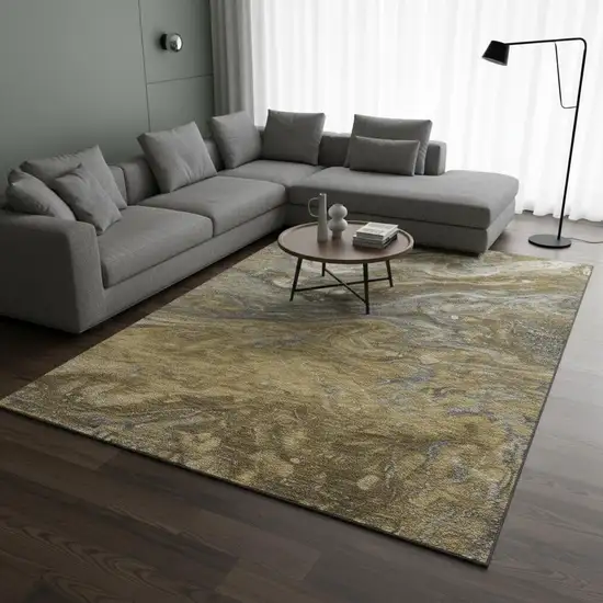 Brown Gray And Ivory Abstract Washable Area Rug With UV Protection Photo 1