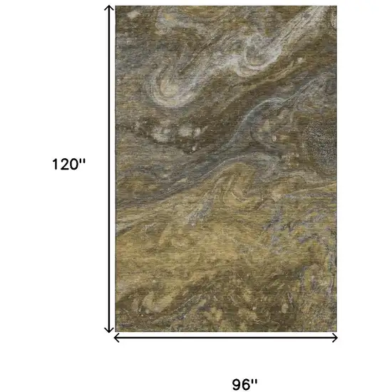 Brown Gray And Ivory Abstract Washable Area Rug With UV Protection Photo 3