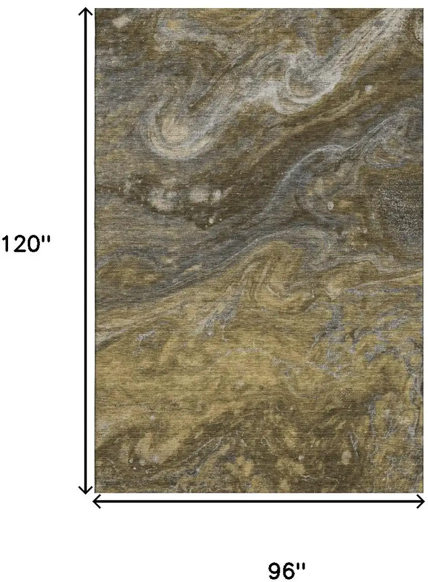 Brown Gray And Ivory Abstract Washable Area Rug With UV Protection Photo 3