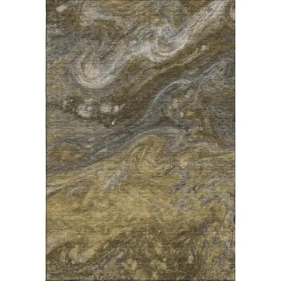 Brown Gray And Ivory Abstract Washable Area Rug With UV Protection Photo 2