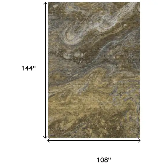 Brown Gray And Ivory Abstract Washable Area Rug With UV Protection Photo 3