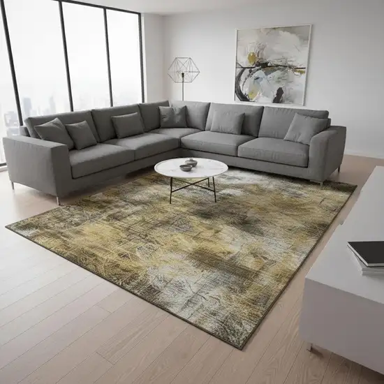 Brown Gray And Ivory Abstract Washable Area Rug With UV Protection Photo 1