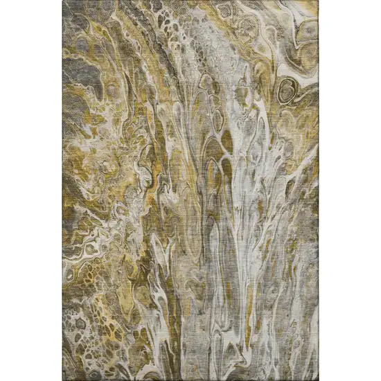 Brown Gray And Ivory Abstract Washable Area Rug With UV Protection Photo 4