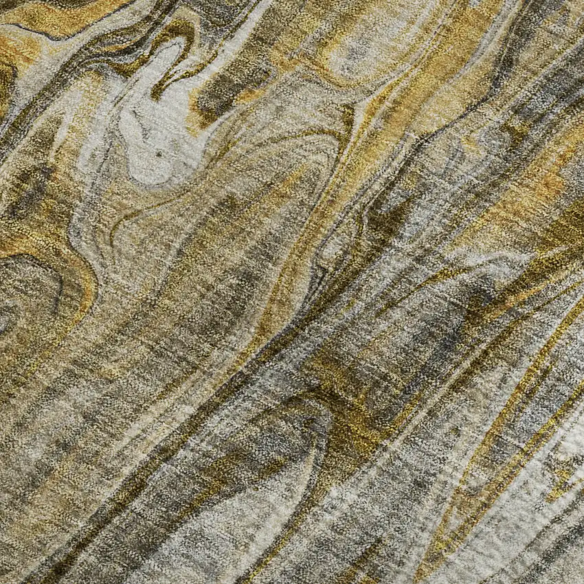 Brown Gray And Ivory Abstract Washable Area Rug With UV Protection Photo 6