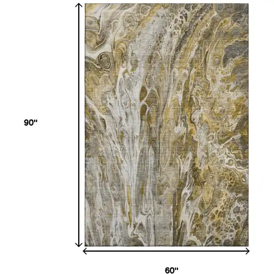 Brown Gray And Ivory Abstract Washable Area Rug With UV Protection Photo 3