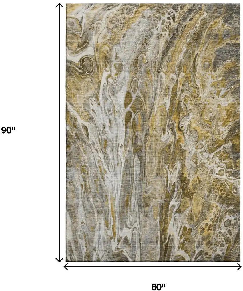 Brown Gray And Ivory Abstract Washable Area Rug With UV Protection Photo 3